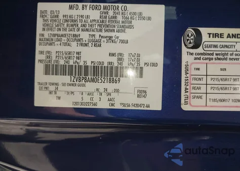 2014 Ford Mustang V6 z USA, uszkodzony, nr VIN 1ZVBP8AM0E5218869